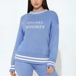 Fashion Nova Social Society Oversized Sweater Periwinkle Blue L NWT